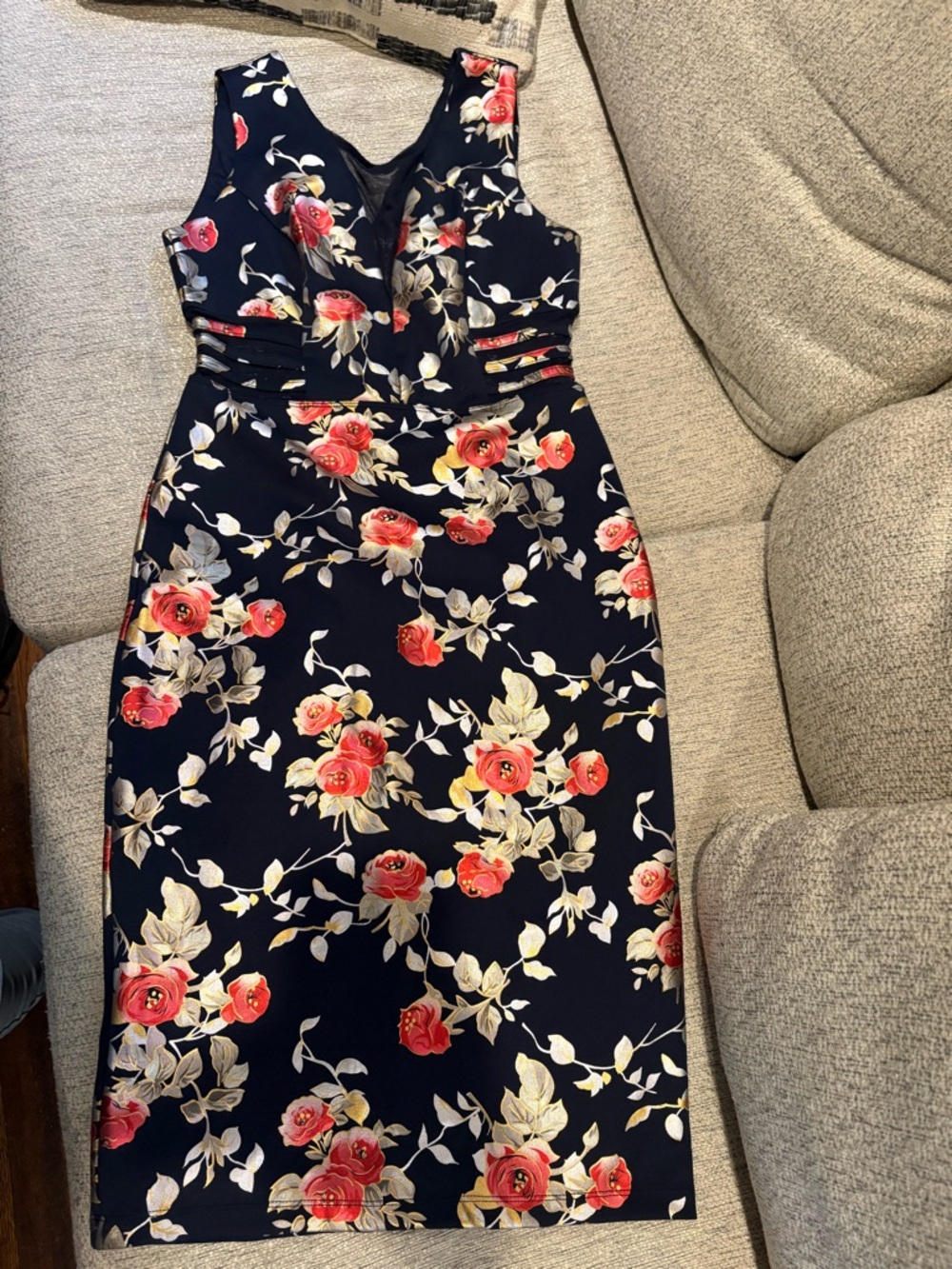 Enfocus Studio Navy Midi Dress with Red Rose Print